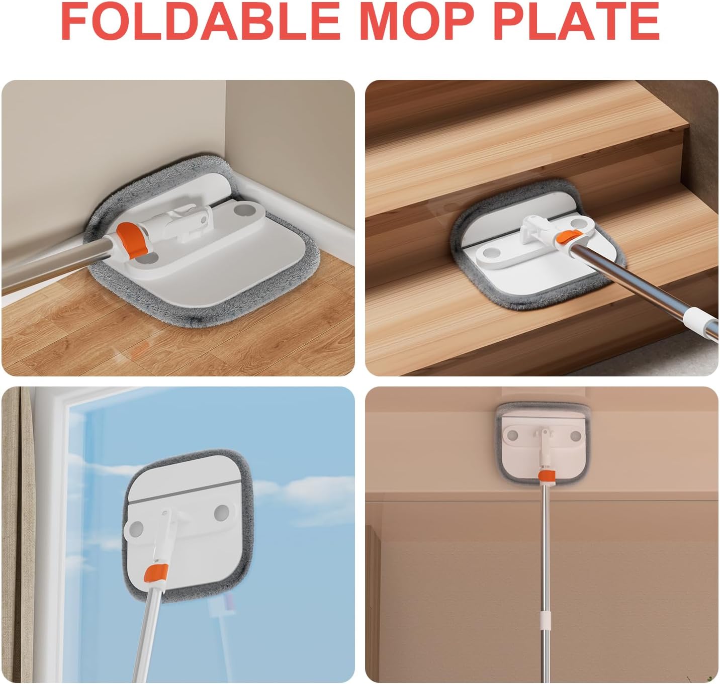 Mop and Bucket Set, Spin Mop with Self Seperates Dirty Water System, Square Mops for Floor Cleaning, 360 Rotating Foldable Standing Mop Head, Versatile Mops for Walls (Mop Bucket with 4 Pads)