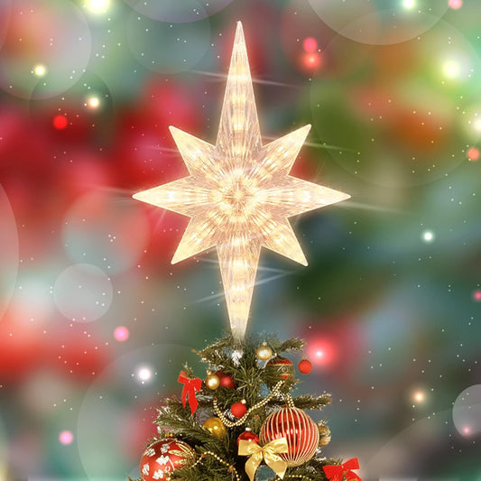 Lighted Christmas Tree Topper, Bethlehem Star Treetop with 41LED Warm White Fairy Lights, Holiday Christmas Tree Decoration.