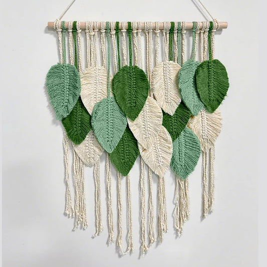 Macrame Wall Hanging Boho Wall Tapestry Handmade Woven Leaf Wall Decor Crochet Wall Art for Home Office Apartment(23.6" W x 31.5" L)
