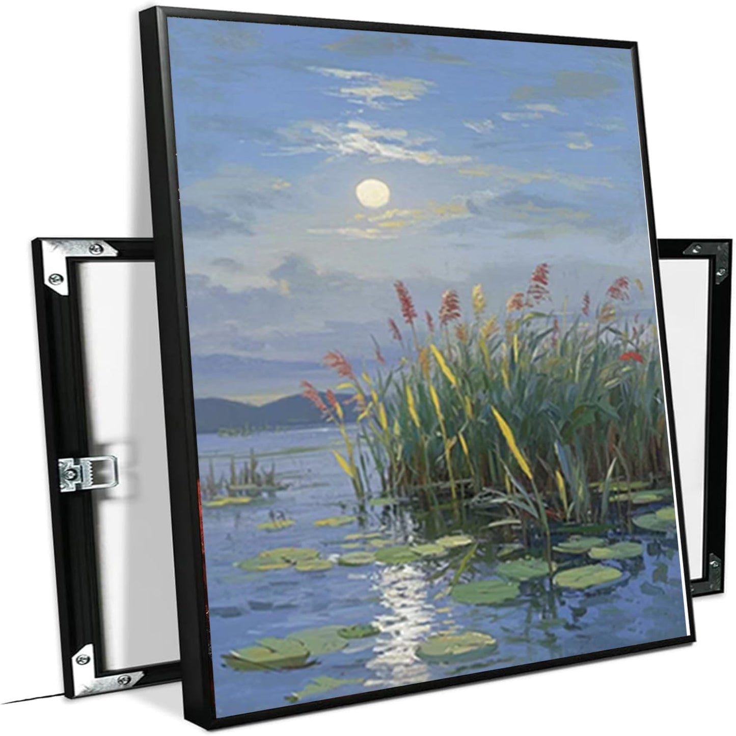 Landscape poster artwork art poster natural landscape painting reed marsh under the moonlight suitable for living room bedroom home wall