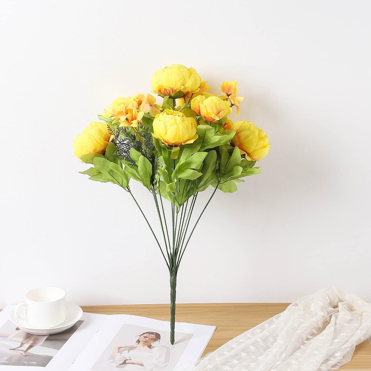 Duovlo Artificial Peony Silk Flowers Fake Flowers Vintage Wedding Home Decoration,Pack of 1 (Yellow)