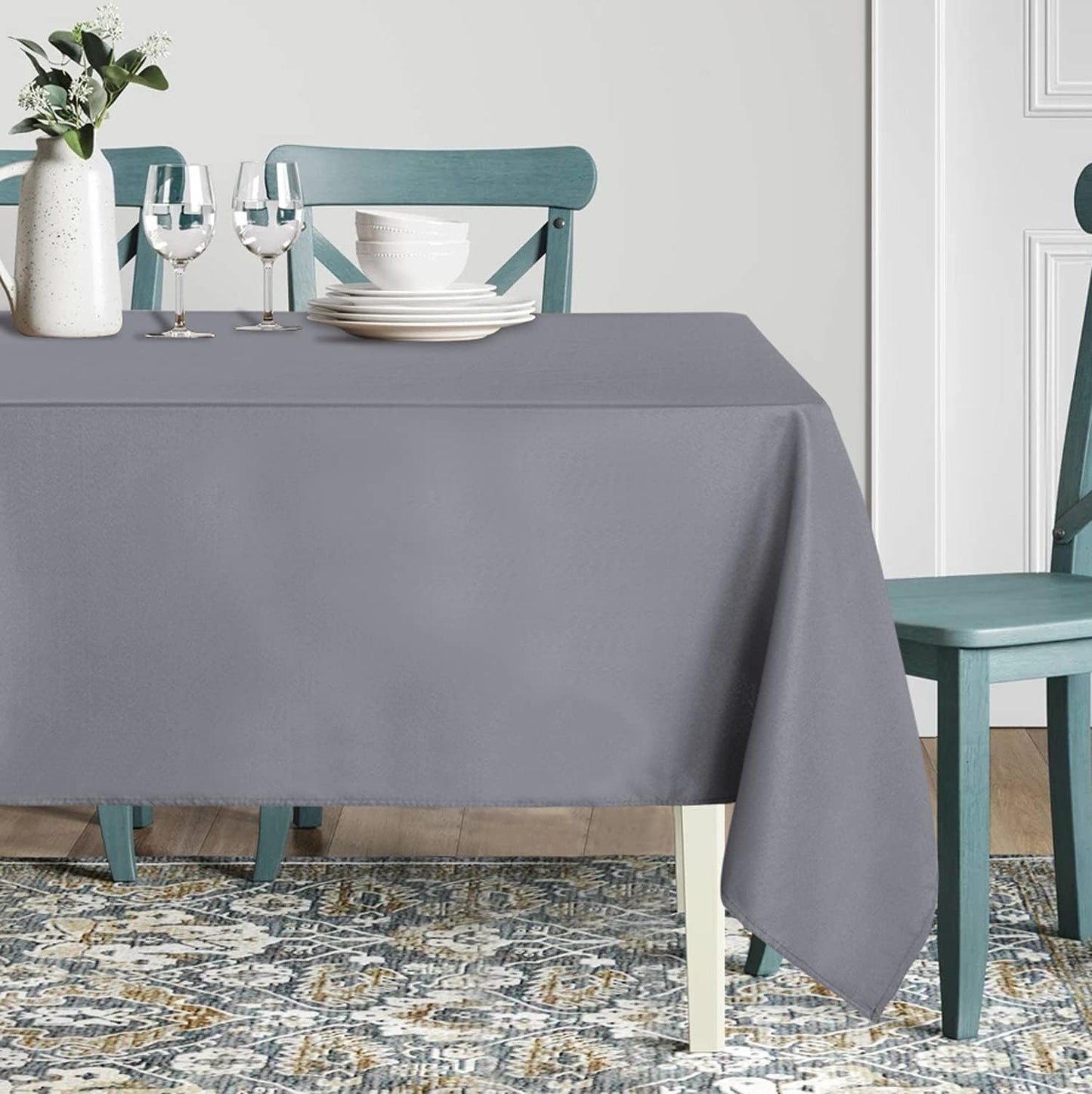 sancua Rectangle Tablecloth - 90 x 132 Inch - Water Resistant Spill Proof Washable Polyester Table Cloth, Decorative Fabric Table Cover for Dining Tables, Buffet Parties and Camping, Light Grey