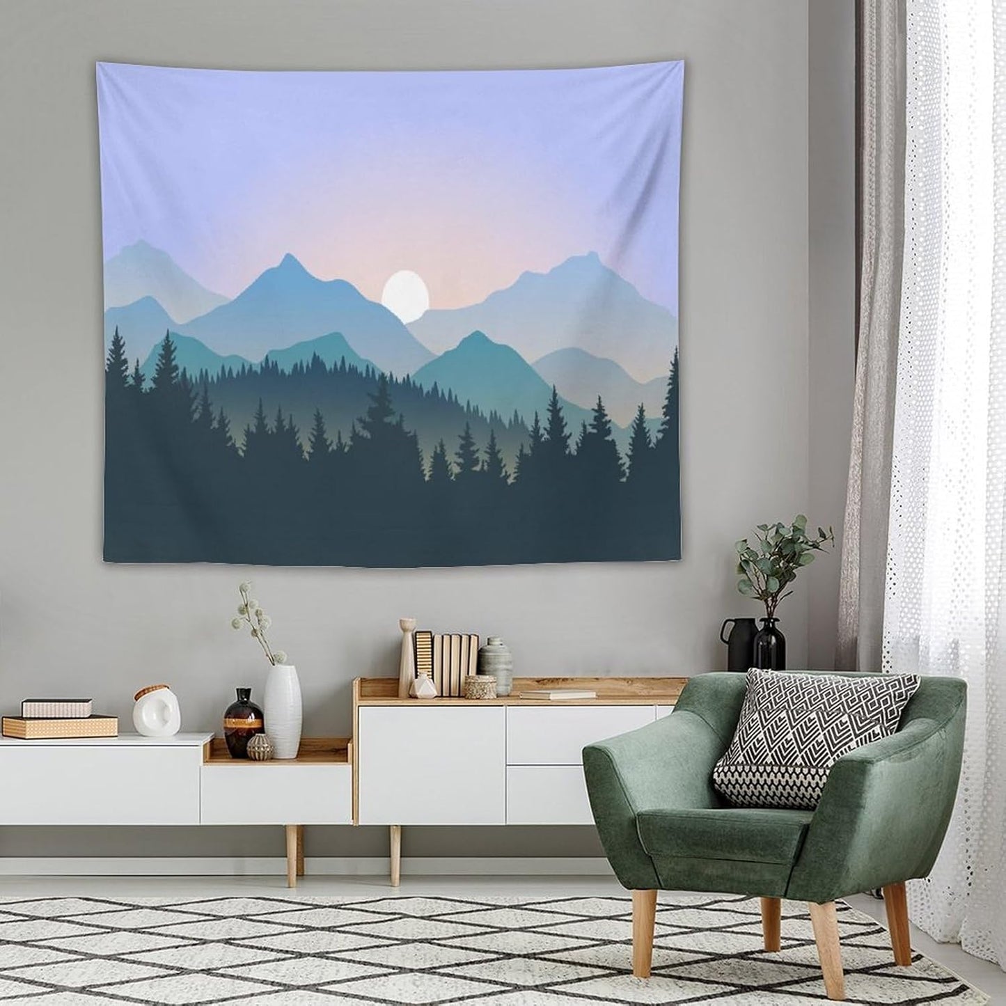 HZOHNAGO Mountain Tapestry Forest Mountain Sunrise Pattern Printed Wall Tapestry Wall Hanging for Bedroom Living Room Dorm 60" W x 50" H
