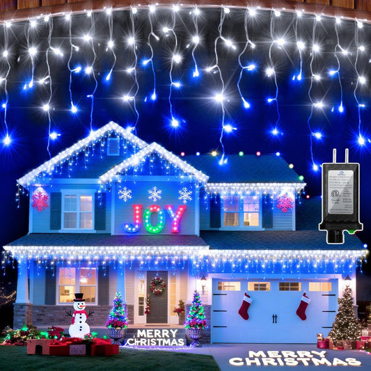 666 LED 66FT Icicle Lights Waterproof- 148 Drops 12 Modes Christmas Light with Memory Timer, Dimmable Christma TreeLights for Roof Balcony Holiday GiftsBlue & White