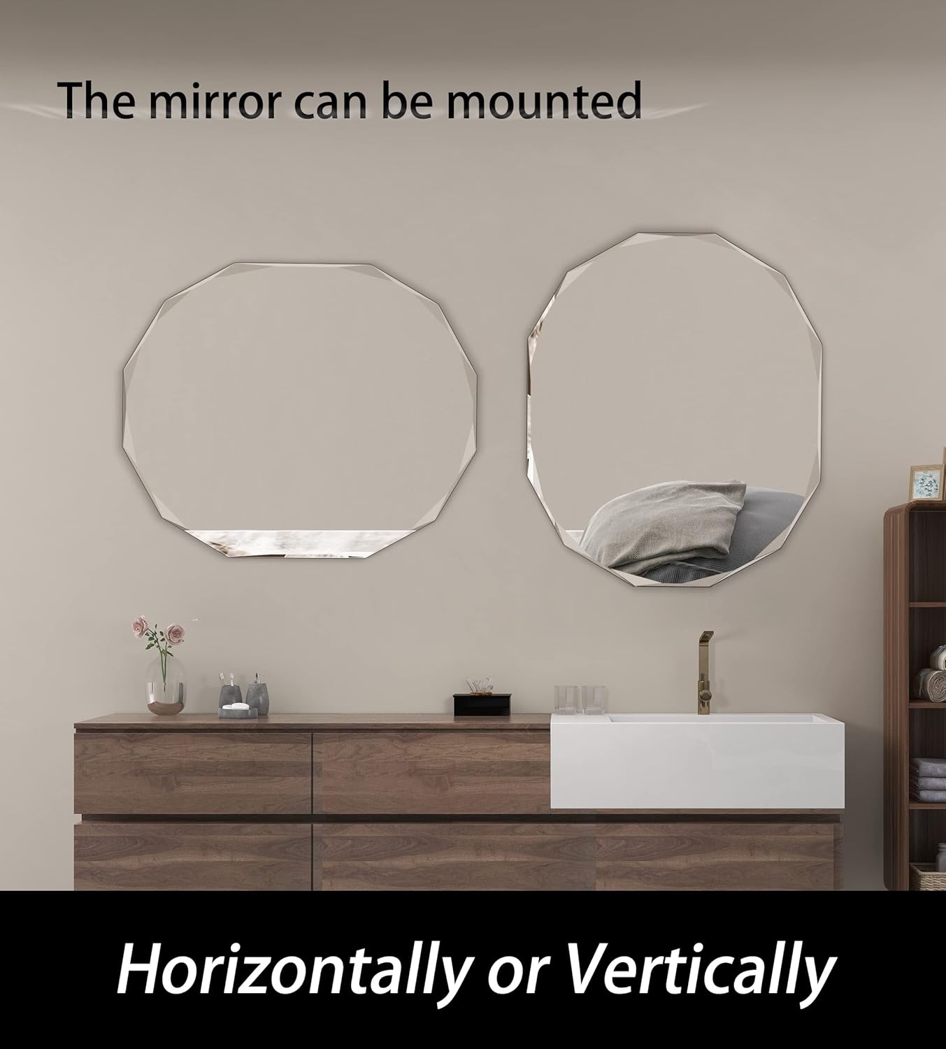 Single Beveled Edge Frameless Wall Mount Bathroom Vanity Mirror, 20” X 28”