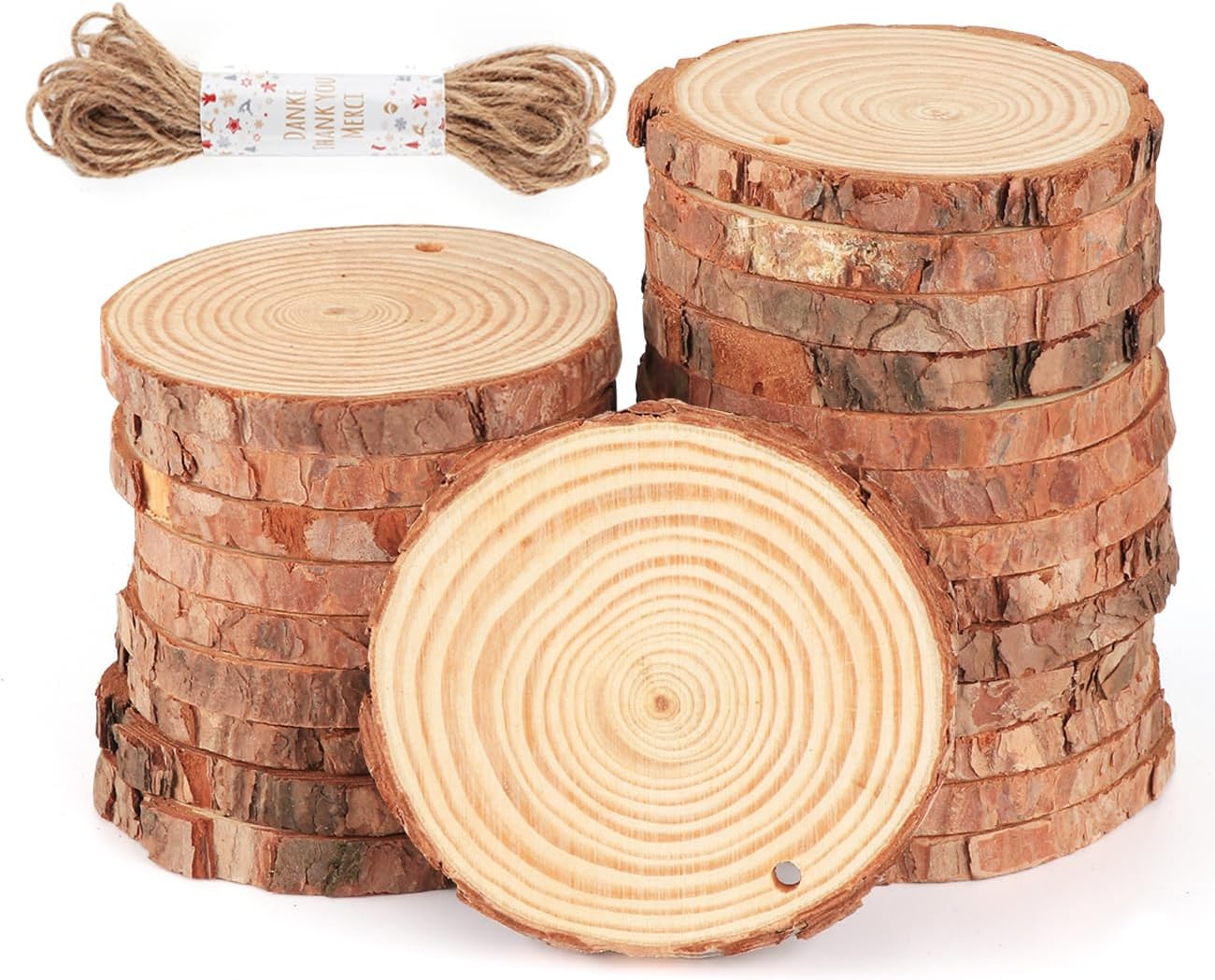 30 Pcs Wooden Discs for Crafts，3.1''-3.5'' Wood Circles for Crafts, Wood Slices for Painting DIY Christmas Ornaments Party Wall Home Wedding Decor