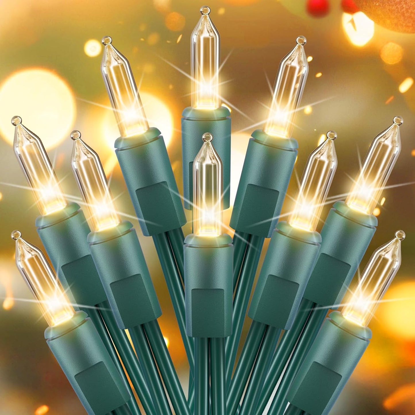 4 Pack Each 50 Count 13 Feet Clear Christmas Mini Lights, Green Wire Incandescent Bulb Mini String Lights for Indoor Holiday Xmas Tree Garland Birthday Wedding Party Festival Decoration