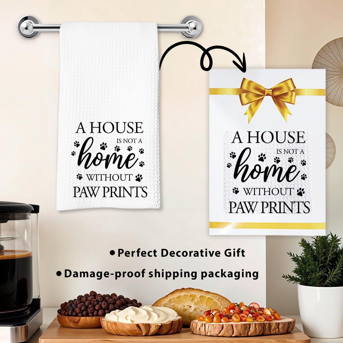 Dog Hand Towel, A House is Not a Home Without Paw Prints, Waffle Weave Microfiber Pet Kitchen Towel, Cute Decor for Dog Lovers