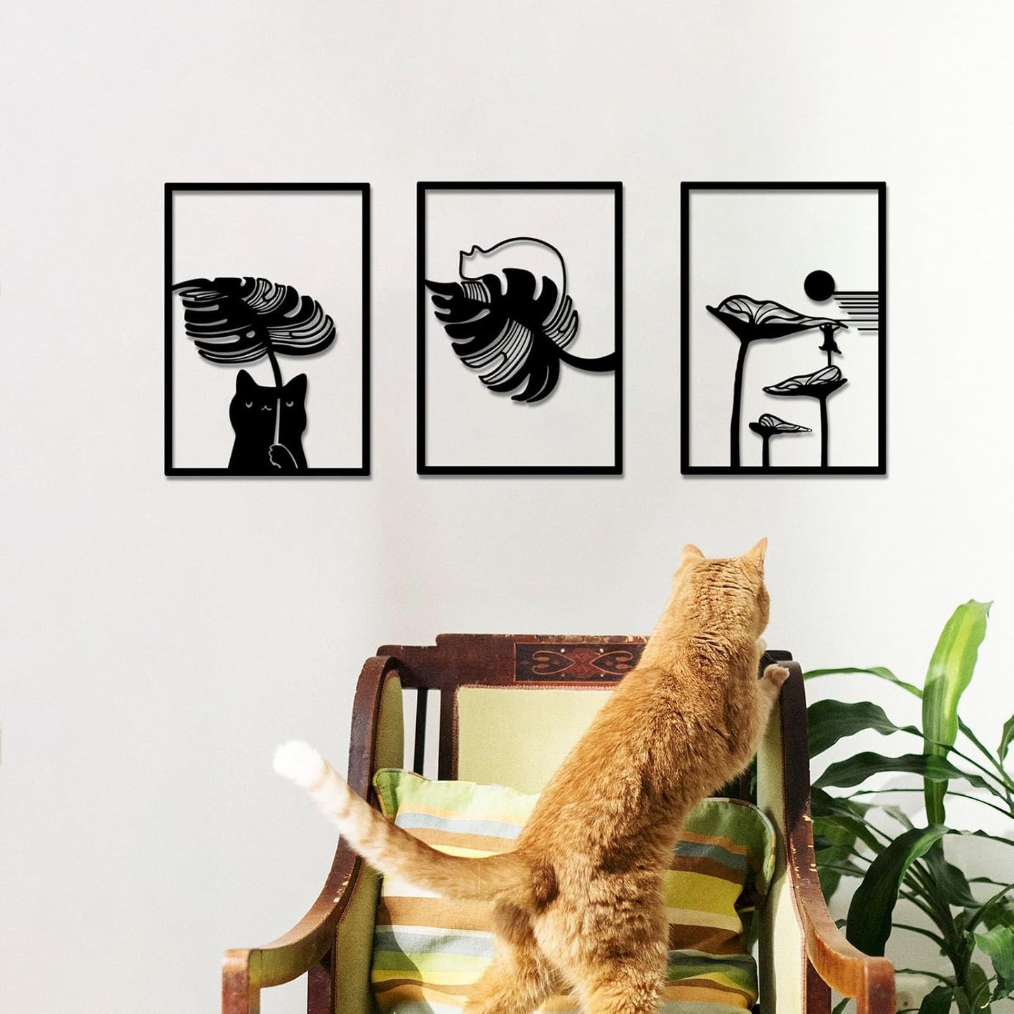 3Pcs Black Cat Wall Art, Metal Wall Sculptures, Cat Wall Decor for Cat Lovers, for Living Room Bedroom Kitchen Office Wall Hanging Décor