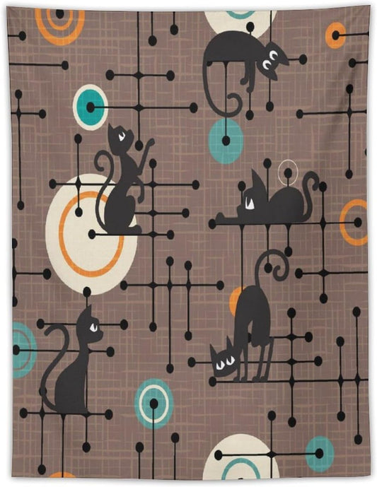 ICMOLYYENLO Boho Medieval Cat Tapestry, Abstract Atomic Starburst Geometric Aesthetic Art Wall Hanging For Bedroom Living Room Dormitory 50x60 Inches