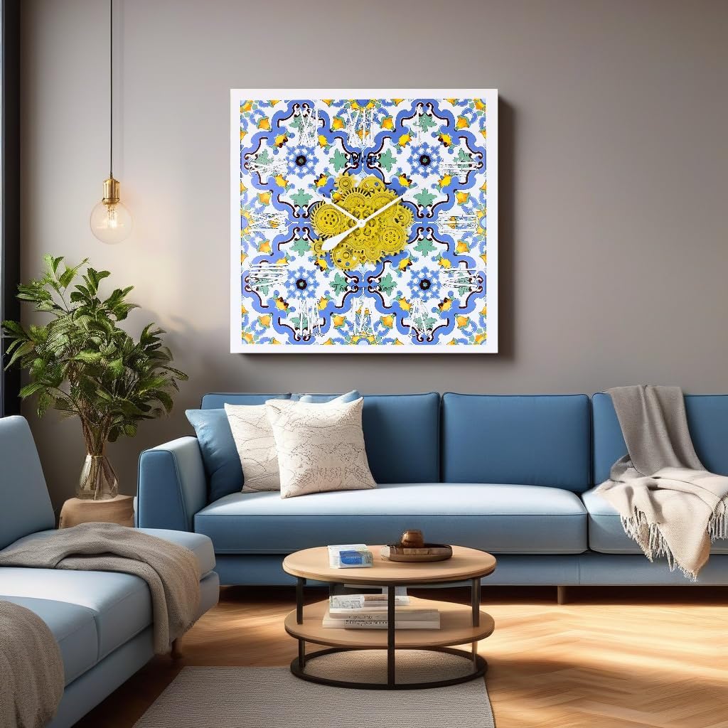 The Gears Clock Wall Clock Italy Collection with Moving Gears (Meta, 36 inch Square)