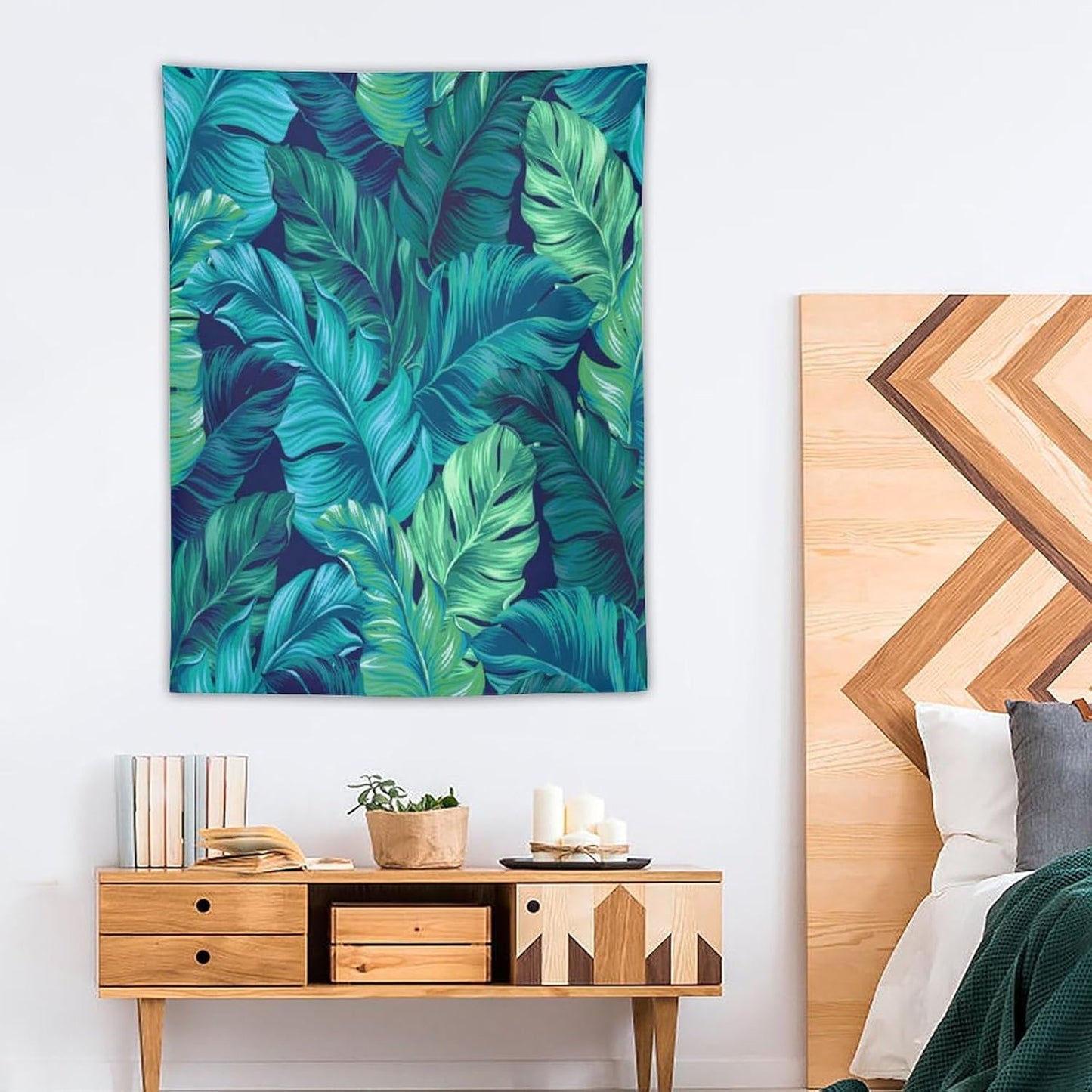 ICMOLYYENLO Tropical Green Plant Tapestry, Green Palm Leaves Natural Landscape Print Wall Tapestry for Bedroom Living Room Dormitory 40x60 Inch