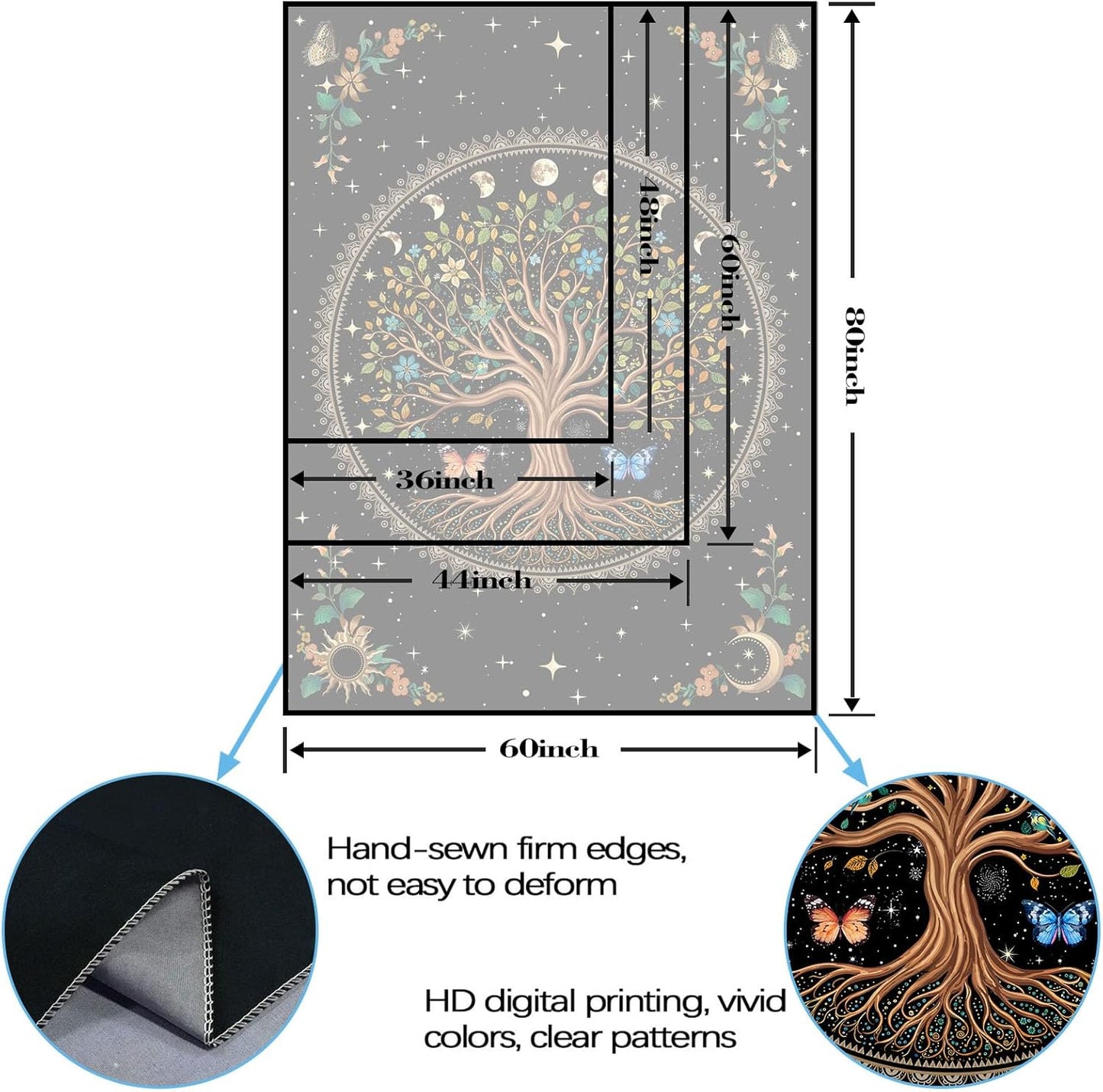 Lunerfex Tree of Life Tapestry Moon Phase Wall Tapestry, Green Tapestries for Bedroom Ceiling Tapestries Wall Hanging for Bedroom Living Room Decor Tree-4 60"x80"