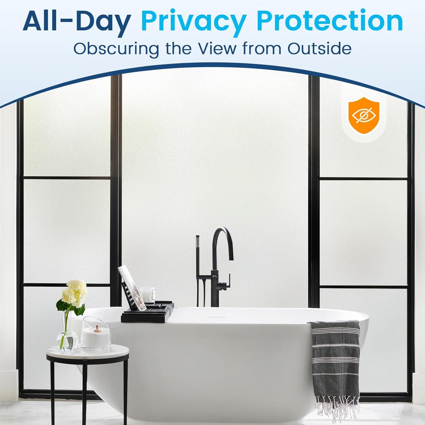 DOWELL Window Privacy Film, Frosted Glass Window Film, Static Cling Non-Adhesive Glass Clings, Sun Blocking Opaque Door Coverings, Reusable Door Sticker for Bathroom Home Office, White, 17.5" x 78.7"