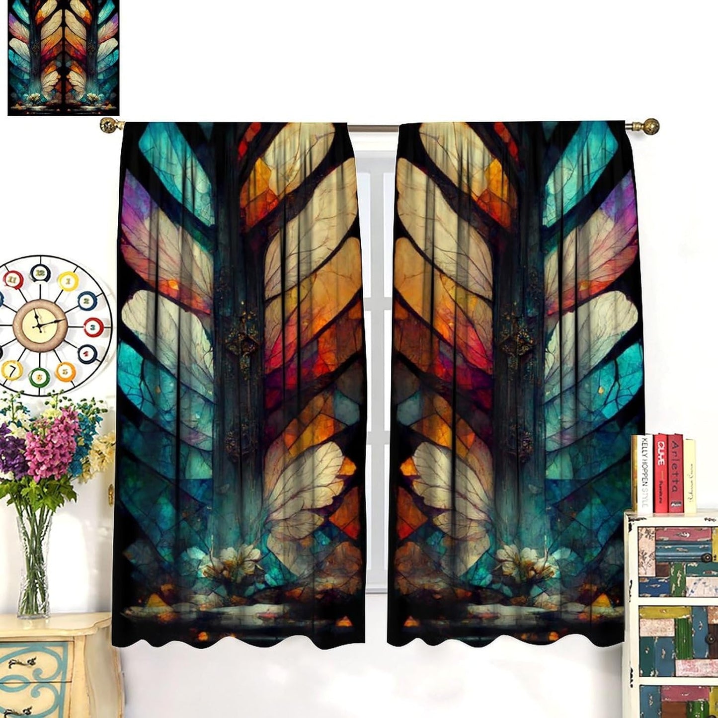 Stained Glass Curtains,Vintage Magical Colorful Abstract Art Home Decor Drapes for Bedroom Living Room Kitchen Window Treatment 2 Panels Set Total Size 52" W X 84" L Inch