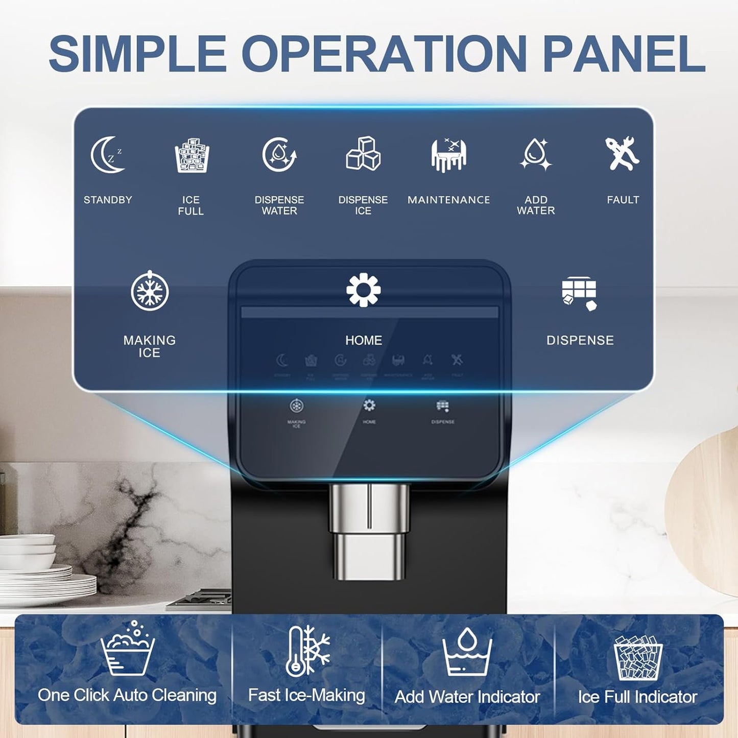 3-in-1 Nugget Ice Maker with Ice & Water Dispenser - 90Lbs/24H Pellet Chewable Ice, Self-Cleaning Countertop Stainless Steel Ice Machine for Commercial, Office, Kitchen, Party (Quiet Operation)