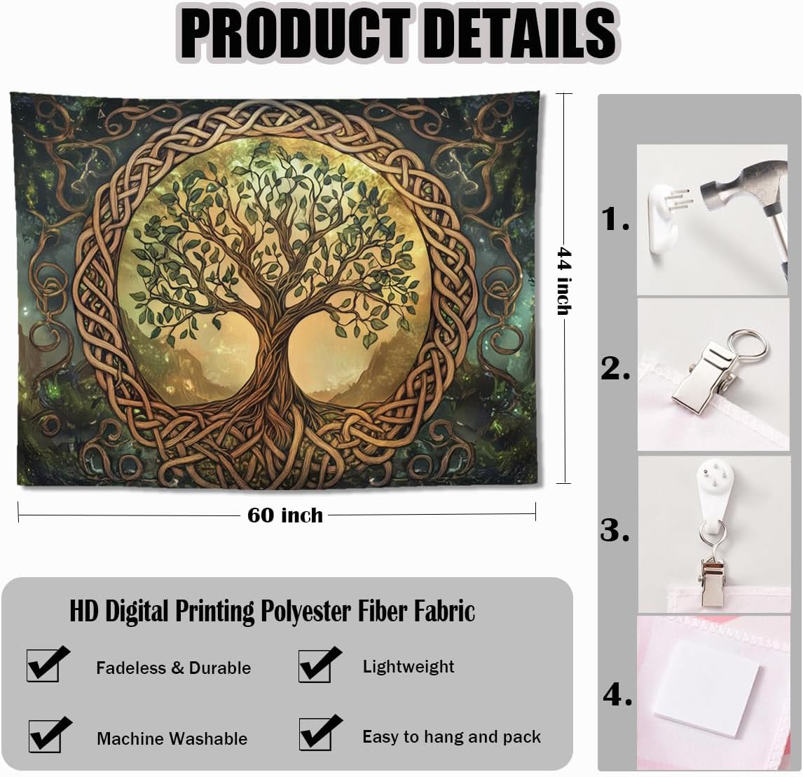 keowhsf Tree of Life Tapestry – Fantasy Forest Nature Landscape Wall Art with Mystic Green Aesthetic, Large Wall Hanging for Bedroom, Living Room, Home Decor