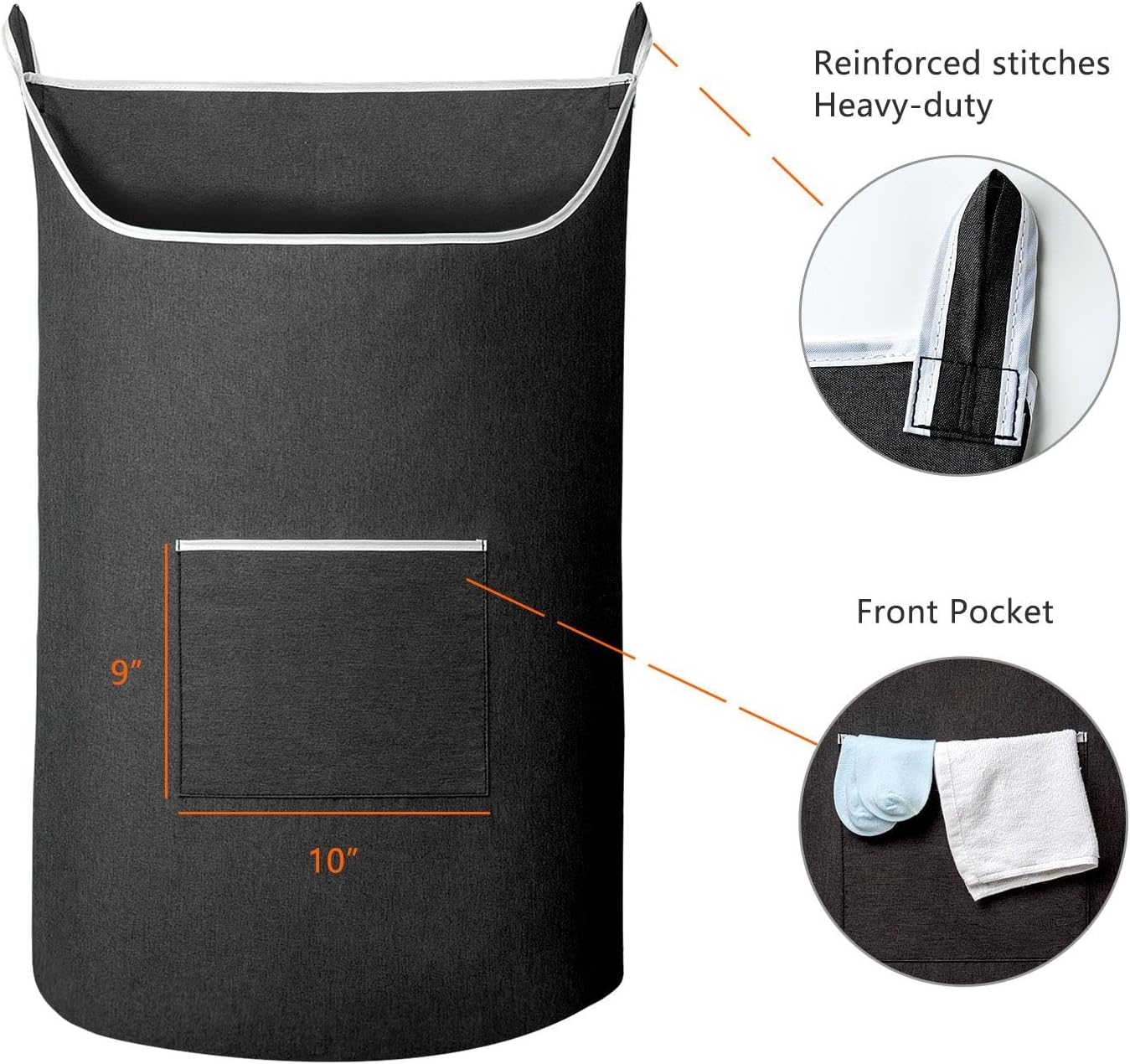 XL Hanging Laundry Hamper Bag, Black Door Hanging Hamper with Large Openging Hanging Laundry Hamper Storage Bag Large Size 36X22 Inch (Black)