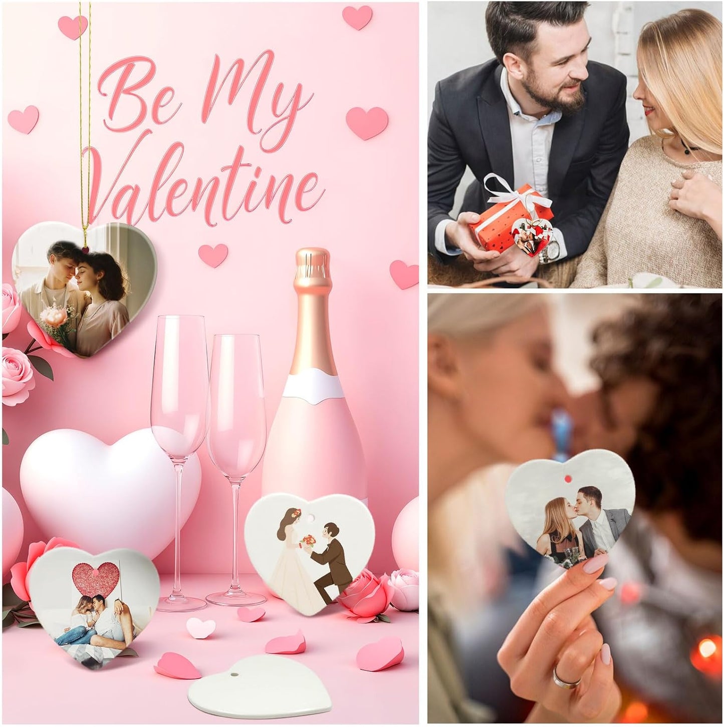 Sublimation Blank Ornaments Sublimation Ceramic Ornament Blanks Bulk Christmas Ornament for Heat Press Printing White Porcelain Ornament Personalized Decoration Supplies for Christmas(25, Heart)