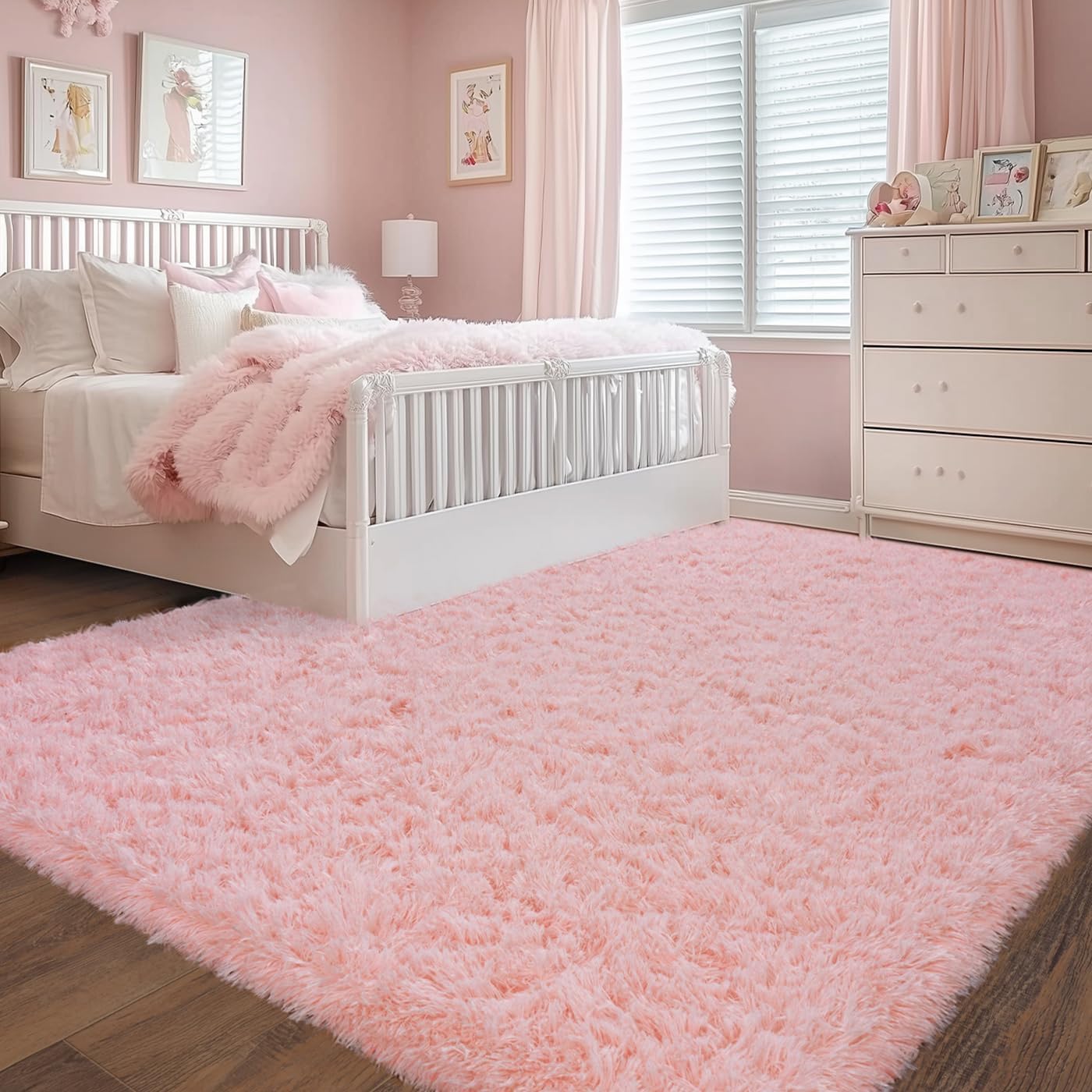 Rezutan Ultra Soft Pink Rugs for Bedroom 6x9 Feet, Fluffy Shag Area Rugs for Living Room, Large Comfy Furry for Girls Kids Baby Room Decor Teenage Pastel Princess Rug, Non Slip Nursery Classroom
