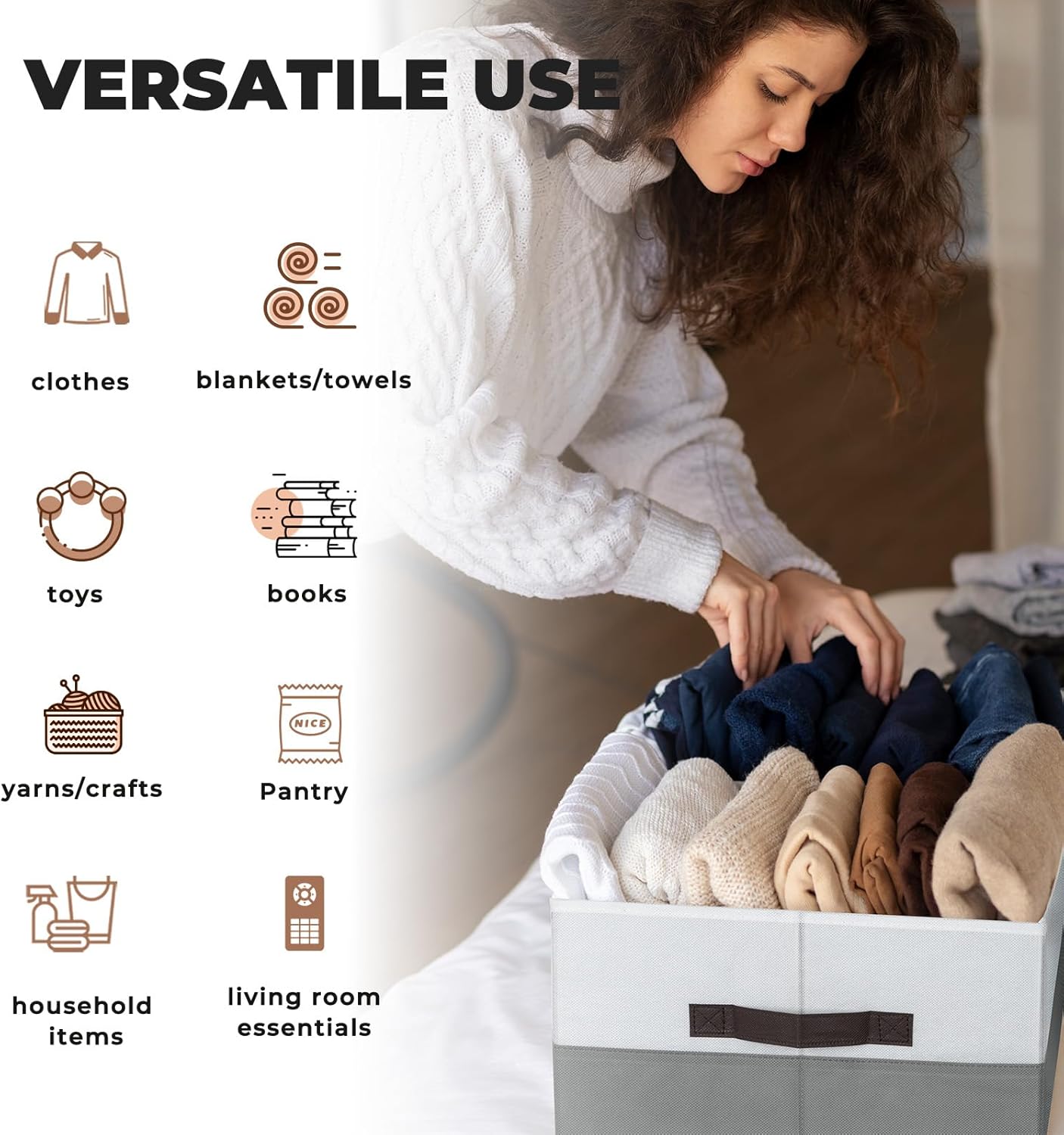 Criusia 6 Pack Clothes Bins for Organization - 16x12 Extra Large Storage Baskets for Shelves Closet Bedroom - Toy Storage Organizer Bins Boxes Cubes for Nursery - RV Apartment Essentials