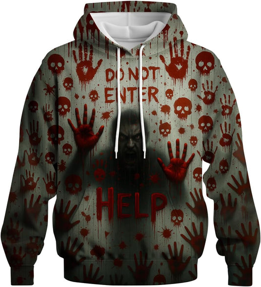 LAOLIUSN Novelty Long Sleeve Hoodie Funny Fashion Bloody Sweatshirts