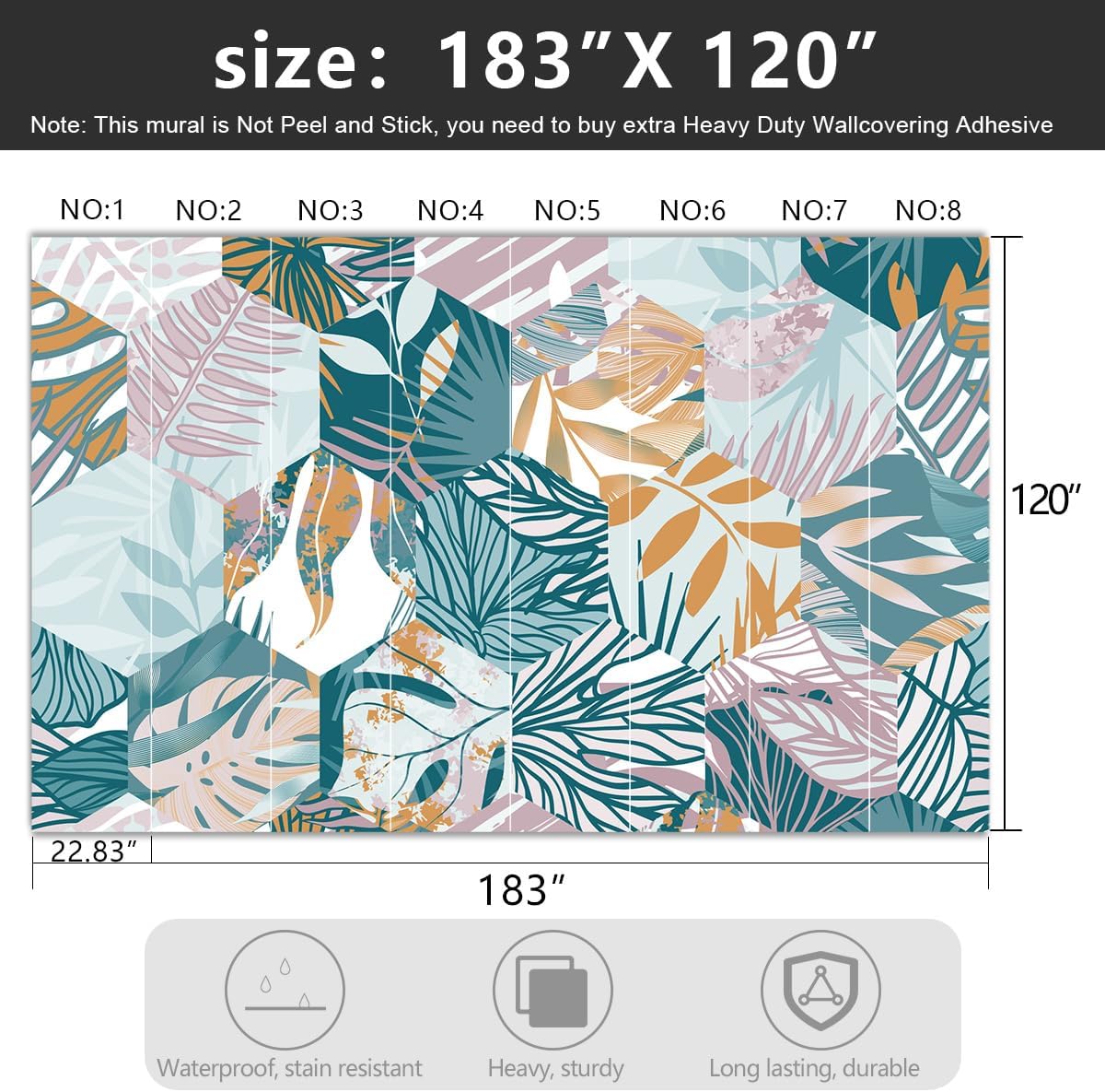 -Abstract Geometry Botanical Banana Leaf Fabric Wallpaper Living Room Bedroom Bathroom Tropical Plant Leaf Large Wall Mural- 183"x120"（ not Peel and Stick）