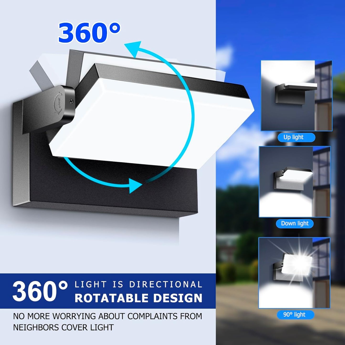 60W LED Outdoor Wall Lights with 360°Rotation, Flood Lights Outdoor 5000K 4000K 3000K 3 Colors Changeable,Outside Sconce Security Lights for Garage Barn Front Porch