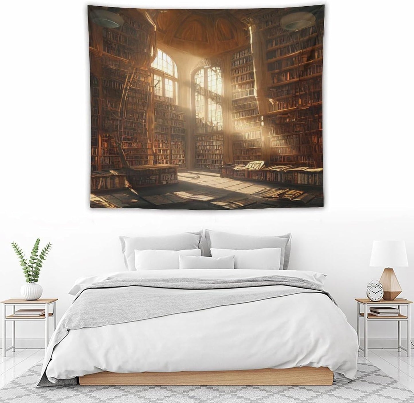 Kurtect Retro Bookshelf Tapestry,Medieval Mid Century Library Building Pattern Print Tapestries for Party Beach Picnic Blankets Tablecloths Living Room Wall Deocr, 50x60 in