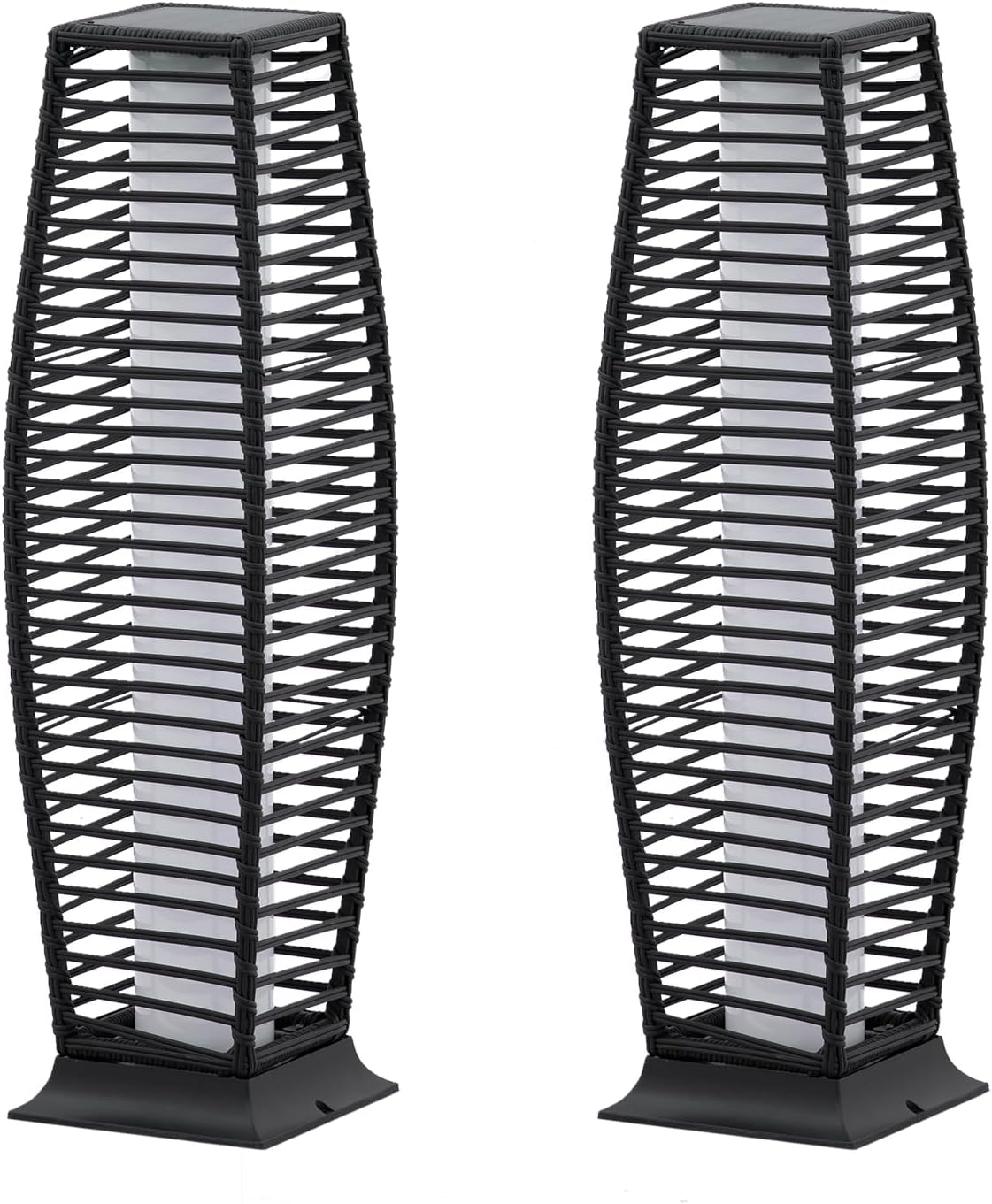 2 Pieces Outdoor Floor Lamp Weather-Resistant Outdoor Wicker Light Solar Powered Lantern Deck Lights for Patio Yard Garden