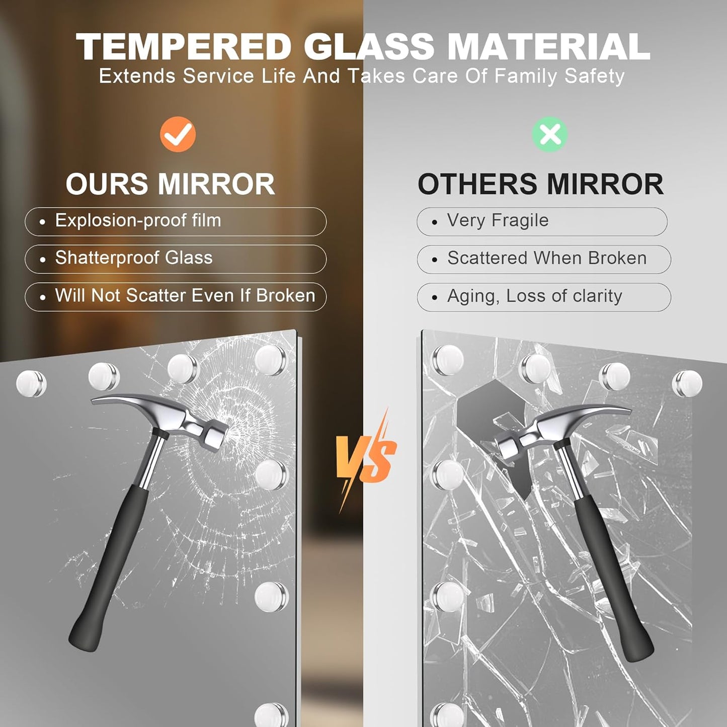 Hasipu LED Bathroom Mirror with Lights, 71" x 32" Hollywood Wall-Mounted Bathroom Mirror with 28 Dimmable Bulbs, 3 Colors Modes, Touch Control, Anti-Fog, Memory Function, Shatter-Proof, ETL Listed