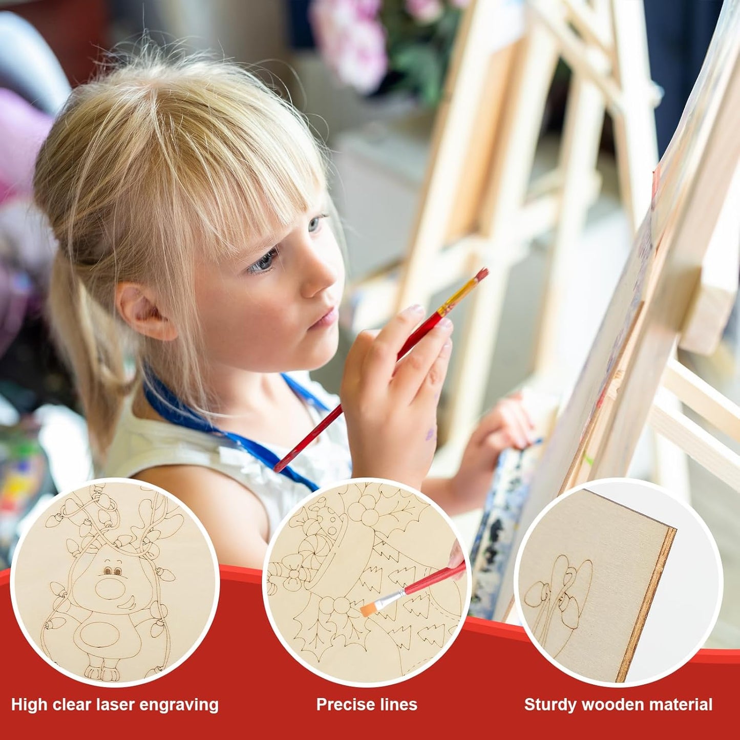 COCHIE 10 Pieces Large Christmas Unfinished Wood Crafts to Paint for Adults and Kids, Bulk Winter Predrilled Wooden Ornaments for Painting, Xmas Tree Truck Paintable Wood Slices Craft Supplies