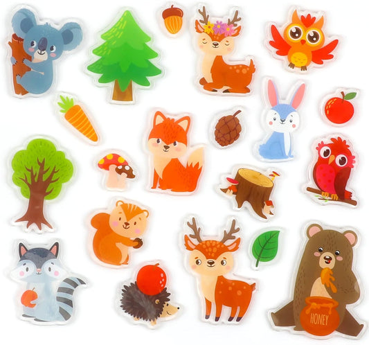 20 PCS Woodlad animals Thick Gel Clings woodland Window Gel Clings Decals Stickers for Kids Toddlers and Adults Home Airplane Classroom Nursery woodland Party Supplies Decorations Removable and