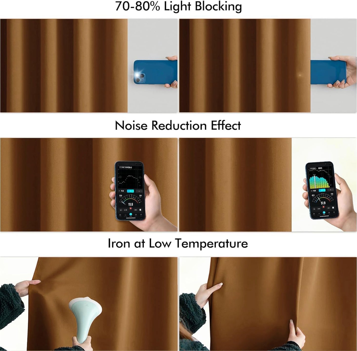 MIULEE Golden Brown Back Tab Blackout Curtain 96 Inch Long 2 Panels Set for Bedroom, Rod Pocket/Pinch Pleat Thermal Insulated Living Room Darkening Pleated Light Blocking Floor to Ceiling Drape