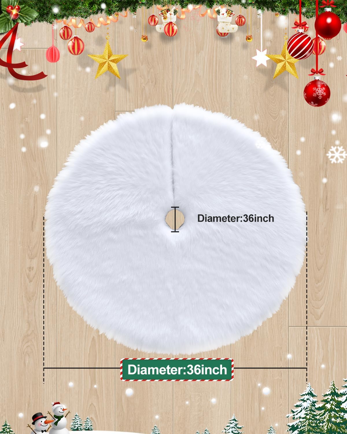 COOLWUFAN 36 Inches Christmas Tree Skirt for Xmas Tree Holiday Party Decorations White Plush (White)