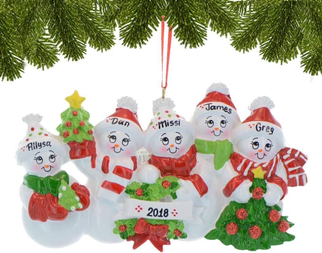 3D Snowman Family of 5 Ornament 2025 Personalized Family Christmas Ornaments 2025 | Snow People Mittens Personalized Tree Ornaments for Grandchildren, Siblings & Grandkids of Five Ornament Snowmen
