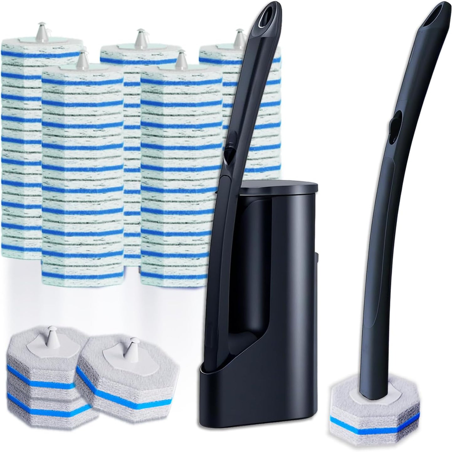 Disposable Toilet Brush with 50 Wand Cleaner Refills Pads，Wall Mounted Toilet Bowl Holder Set，Toilet Cleaning System Starter Kit，Bathroom Cleaning System for Sink Bathtub Wash Basin