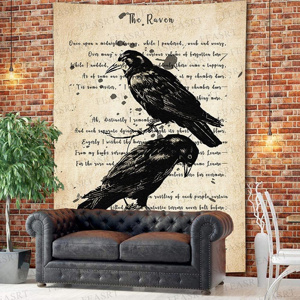FEASRT Upgrading Dictionary Art Wall Tapestry The Raven Nevermore Edgar Allan Poe Hymn Decor 60x80 Inches for Living Room Bedroom Home Dorm GTQQAY1539
