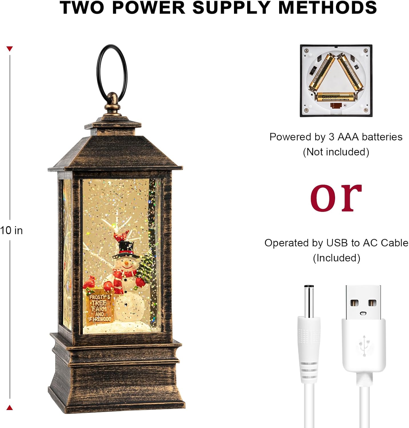 Christmas Snow Globe Water Glittering Farm Snowman with Music & Timer, USB Lined/Battery Operated Lighted Lantern for Christmas Festival Decoration Gifts