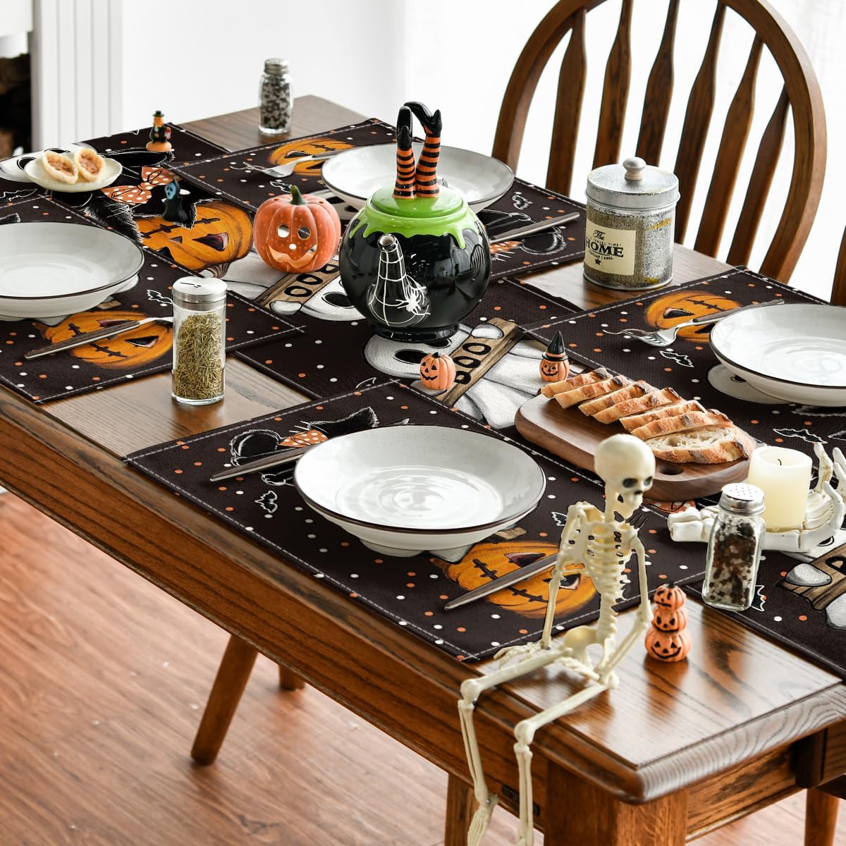Artoid Mode Polka Dot Ghost Pumpkin Cat Boo Halloween Placemats Set of 2, 12x18 Inch Seasonal Fall Table Mats for Party Kitchen Dining Decoration