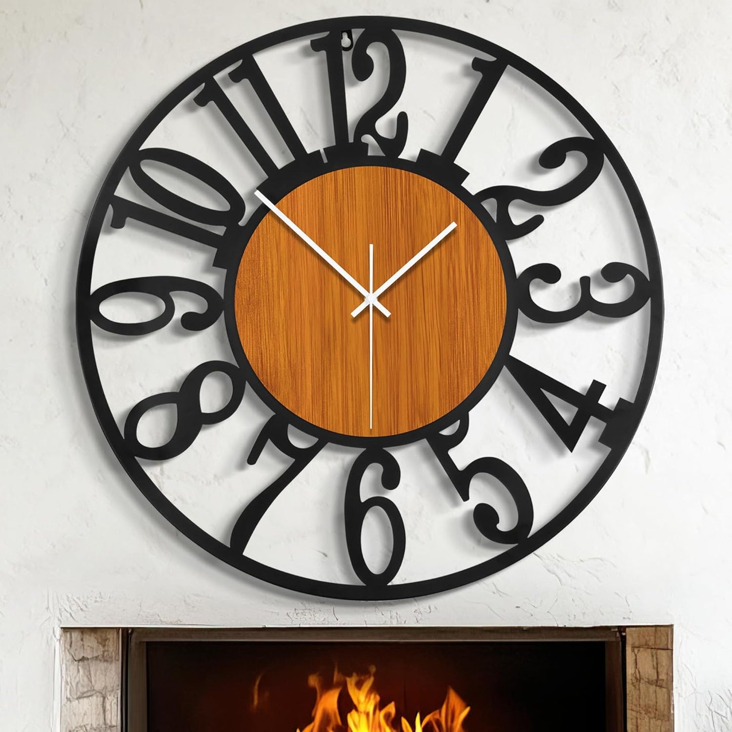 LEIKE 32" Oversized Large Wall Clocks,Silent,Non Ticking,Battery Operated Modern Round Big Wood Decorative Metal Wall Clock for Living Room, Bedroom,Kitchen,Farmhouse,Office Decor - Black,32 Inch
