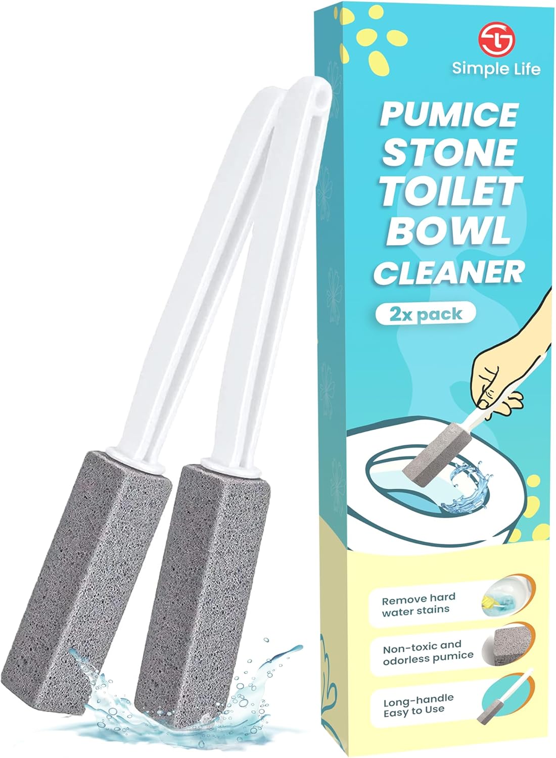 Pumice Stone Toilet Bowl Cleaner | Toilet Pumice Stone with Extra Long Handle | Scouring Stick for Toilet Cleaning, Stain Removal on Toilets, Grills, Tiles, Grout & Pools | 2 Pack
