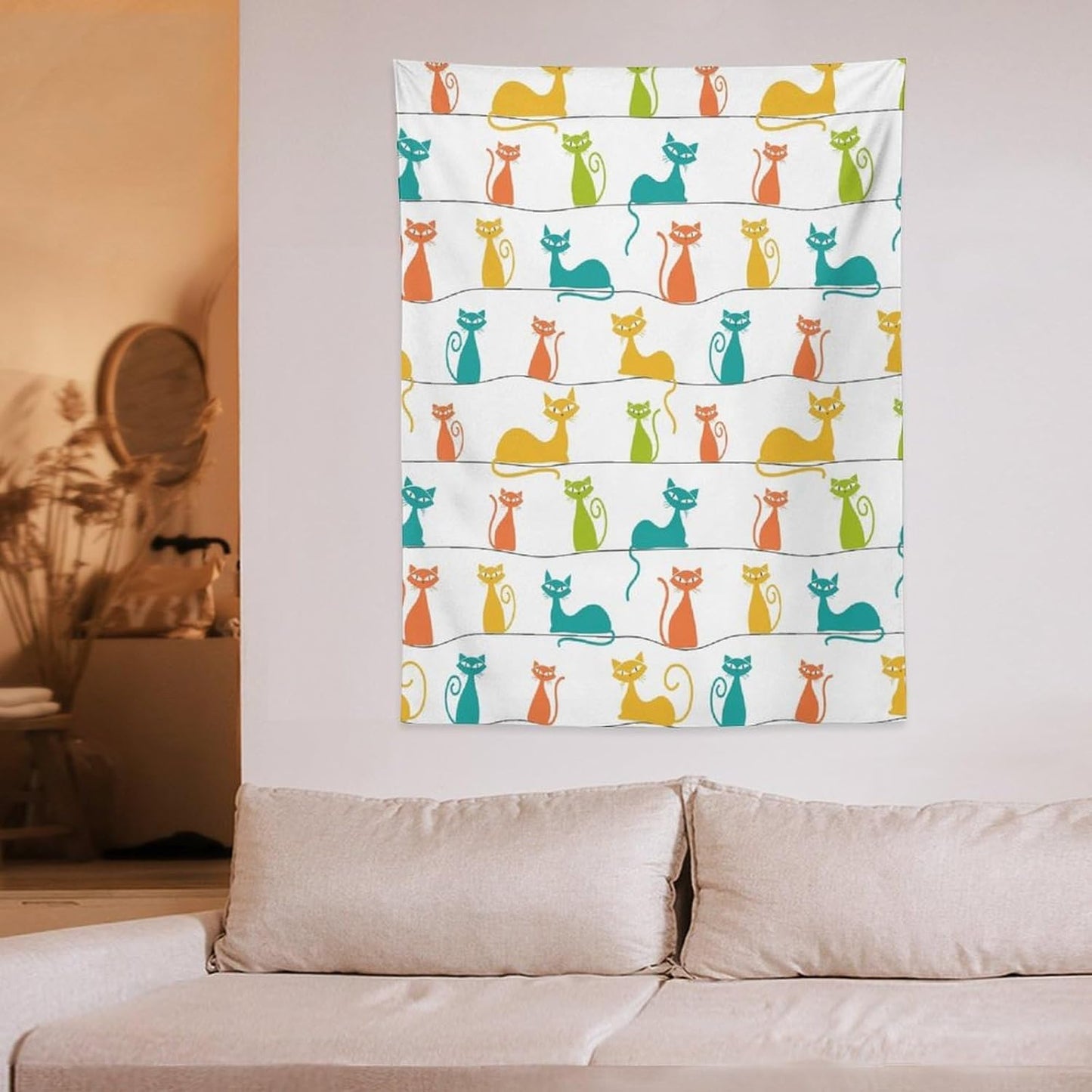 ICMOLYYENLO Boho Medieval Cat Tapestry, Abstract Atomic Starburst Geometric Aesthetic Art Wall Hanging For Bedroom Living Room Dormitory 40x60 Inches