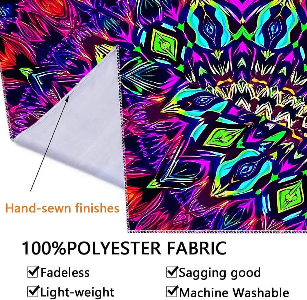 Blacklight Mandala Tapestry for Bedroom, Black Light Posters for Adults and Teens, Colorful UV Reactive Aesthetic Bohemian Wall Art Decor (40 x 30 Inches)