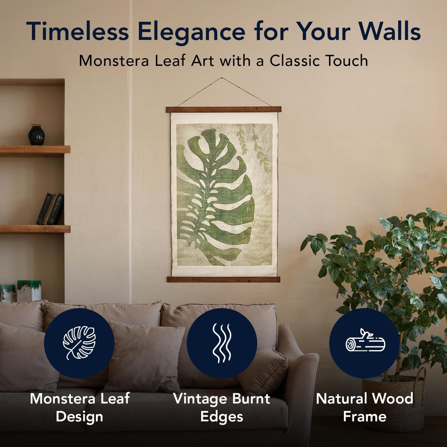 American Art Decor Leaf Wall Scroll Tapestry with Rope