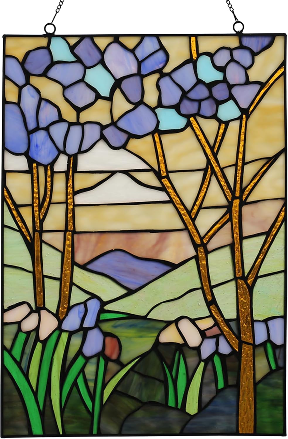 YOURANJU Stained Glass Window Hanging 16" H x 11" W Tiffany Style Rectangular Window Panel Suitable for Living Room Bedroom Kitchen Window Decoration Hangings with Chain (Sunset)