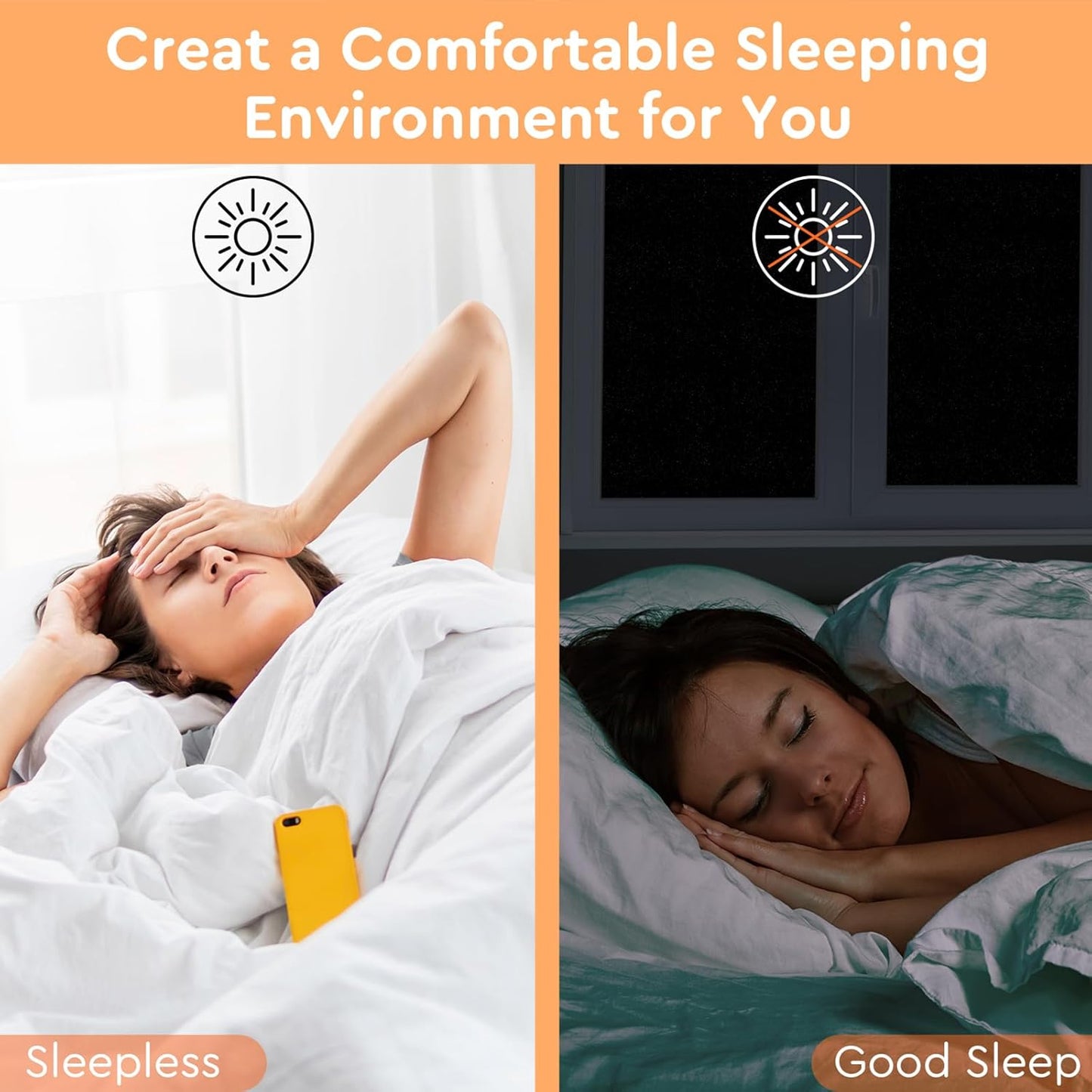 Kromapolis Blackout Window Privacy Film Total Light Blocking Room Darkening Window Covering, Removable Static Cling Frosted Glass Tint, Non-Adhesive, Black 29.5'' x 78.7''