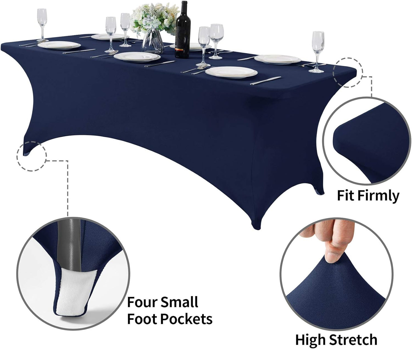 Spandex Table Cover for 8FT or 4ft or 6ft Table Universal Fitted Stretch Tablecloth for Party, Banquet, Wedding and Events-Navy