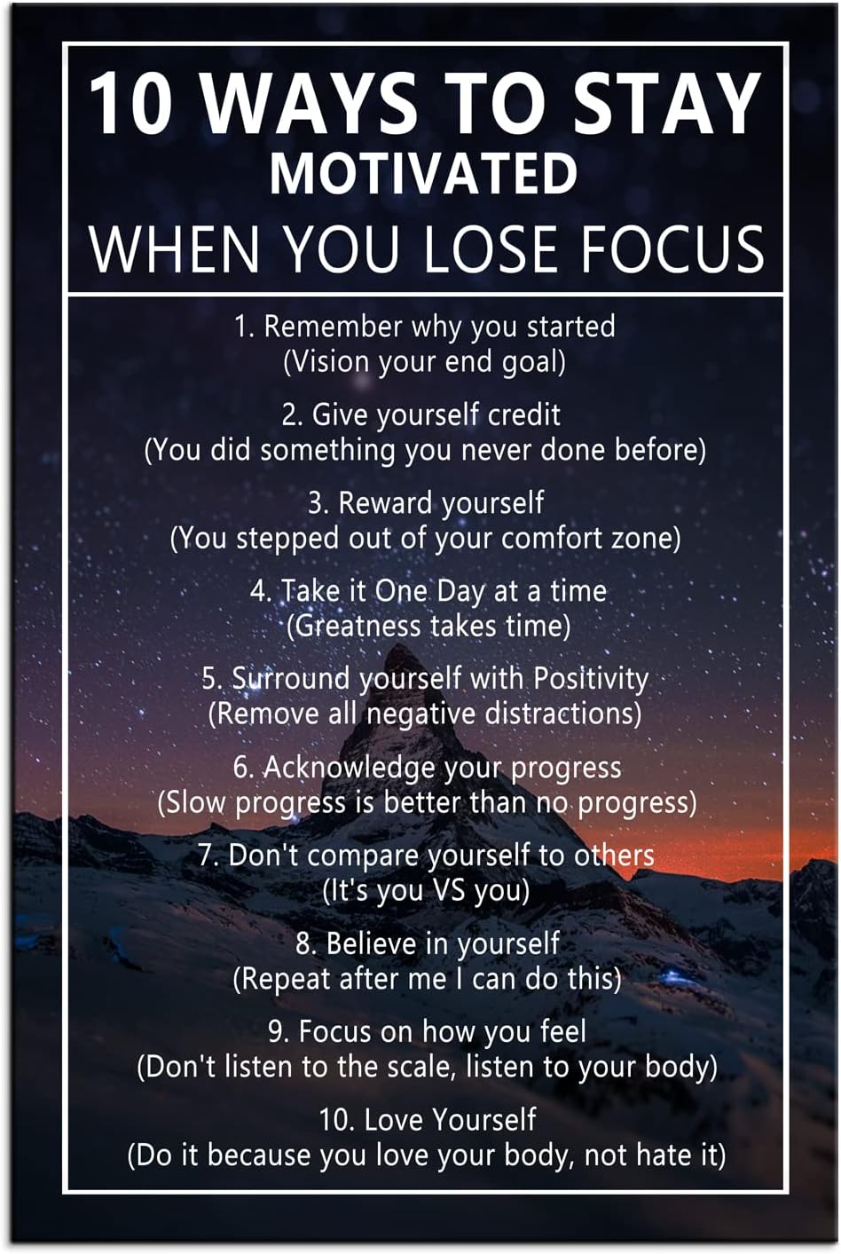 10 Ways to Stay Motivated When You Lose Focus Inspirational Canvas Painting Wall Art Motivational Wall Art Poster Motivational Framed Artwork Prints Picture for Living Room Office [12''Wx 18''H]