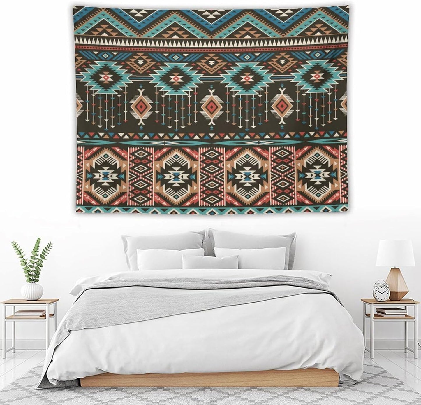 HZOHNAGO Aztec Tapestry Turquoise Blue and Brown and Native American Tribal Pattern Printed Wall Tapestry Wall Hanging for Bedroom Living Room Dorm 80" W x 60" H